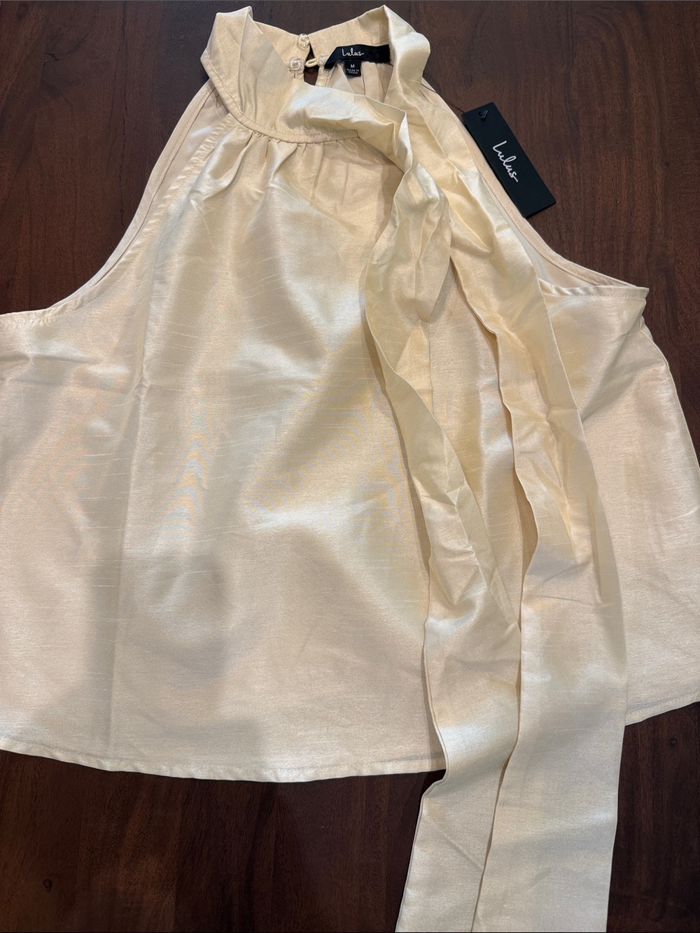 Lulu's Ivory Satin Halter Tie Neck Chemise Top